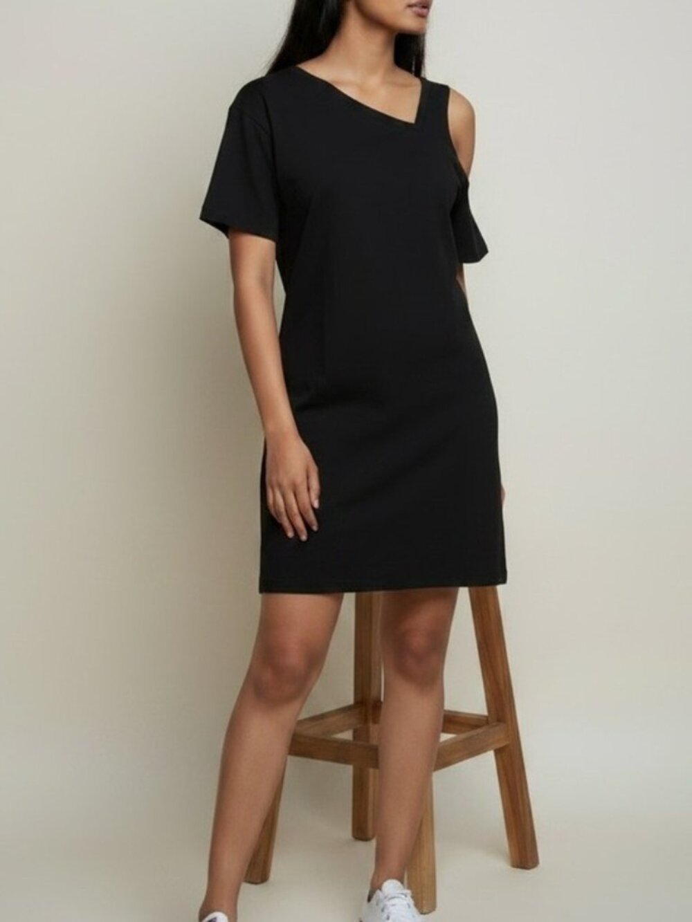 LNA Clothing Black Asymmetric Cut Out Cold Shoulder Mini Dress Small NWT
